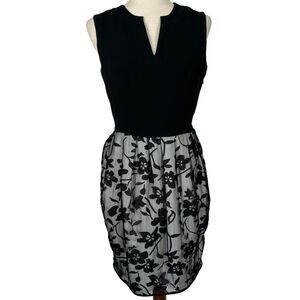 Halston Heritage Dress Women Size 4 Black Fit Flare Flower Lace Tulip Skirt